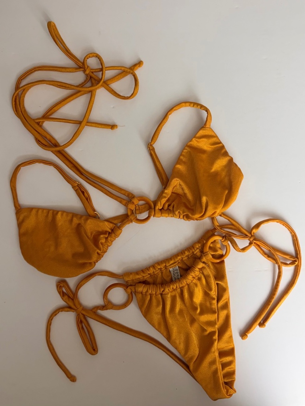 Sierra Agua Artisan Bikini Set Gold Ring Strappy Top S Bottom M Boho Resort